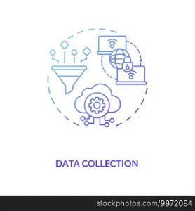 Data collection concept icon. M2M communication type idea thin line illustration. Performing preventive and predictive maintenance. Data acquisition. Vector isolated outline RGB color drawing. Data collection concept icon