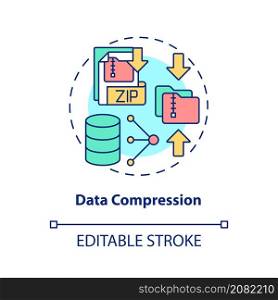 Data compression concept icon. File extension and archives. Coding abstract idea thin line illustration. Isolated outline drawing. Editable stroke. Roboto-Medium, Myriad Pro-Bold fonts used. Data compression concept icon
