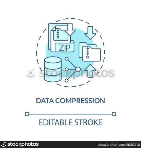 Data compression turquoise concept icon. Backup files server abstract idea thin line illustration. Isolated outline drawing. Editable stroke. Roboto-Medium, Myriad Pro-Bold fonts used. Data compression turquoise concept icon