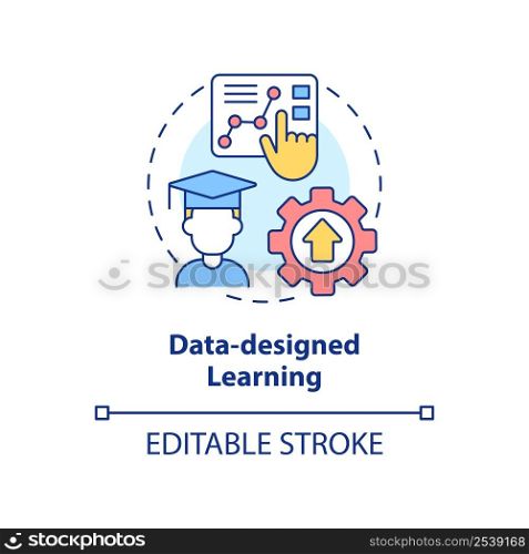 Data-designed learning concept icon. Trend in skill development abstract idea thin line illustration. Content engagement. Isolated outline drawing. Editable stroke. Arial, Myriad Pro-Bold fonts used. Data-designed learning concept icon