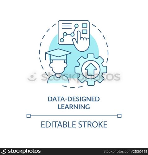 Data-designed learning turquoise concept icon. Trend in skill development abstract idea thin line illustration. Isolated outline drawing. Editable stroke. Arial, Myriad Pro-Bold fonts used. Data-designed learning turquoise concept icon