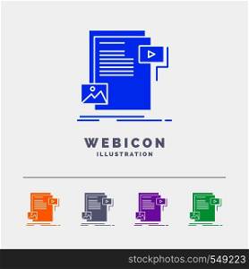 data, document, file, media, website 5 Color Glyph Web Icon Template isolated on white. Vector illustration. Vector EPS10 Abstract Template background