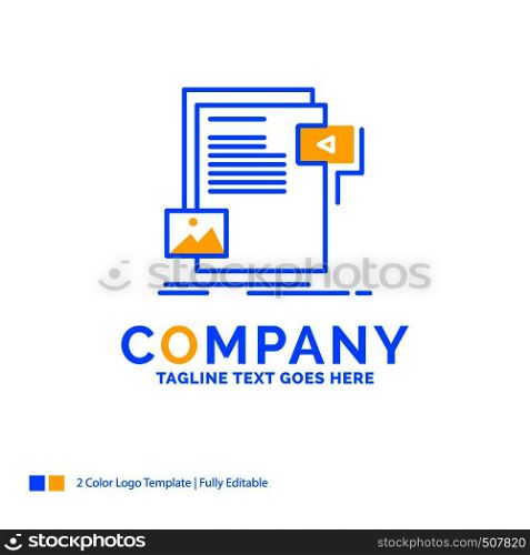 data, document, file, media, website Blue Yellow Business Logo template. Creative Design Template Place for Tagline.