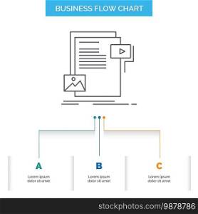 data, document, file, media, website Business Flow Chart Design with 3 Steps. Line Icon For Presentation Background Template Place for text. Vector EPS10 Abstract Template background