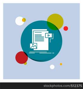 data, document, file, media, website White Glyph Icon colorful Circle Background. Vector EPS10 Abstract Template background