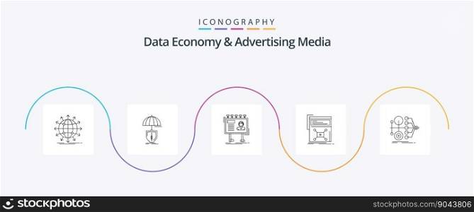 Data Economy And Advertising Media Line 5 Icon Pack Including video. marketing. digital. board. billboard