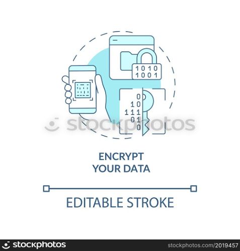 Data encryption data safety method concept icon. Personal information protection online abstract idea thin line illustration. Vector isolated outline color drawing. Editable stroke. Data encryption data safety method concept icon