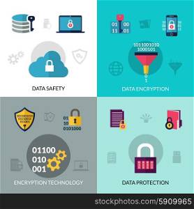 Data encryption design concept set with safety and protection technology icons isolated vector illustration. Data Encryption Set