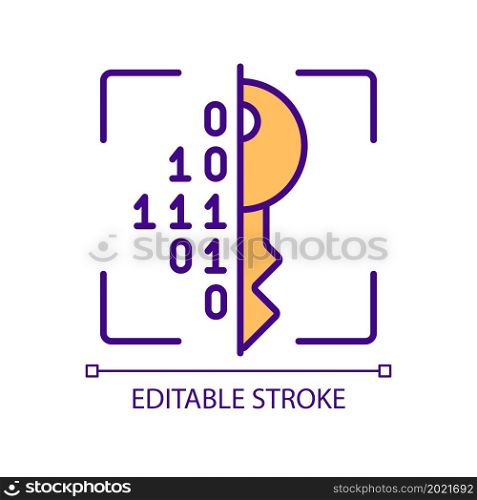 Data encryption to protect private information in internet RGB color icon. Privacy online safety modern technology. Isolated vector illustration. Simple filled line drawing. Editable stroke. Data encryption to protect private information in internet RGB color icon