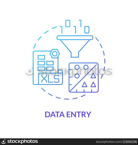 Data entry blue gradient concept icon. Information input. Data processing. Basic digital skills abstract idea thin line illustration. Isolated outline drawing. Myriad Pro-Bold fonts used. Data entry blue gradient concept icon