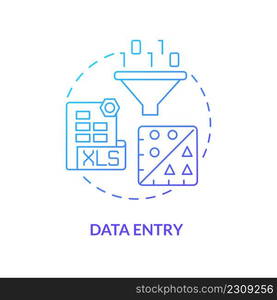 Data entry blue gradient concept icon. Information input. Data processing. Basic digital skills abstract idea thin line illustration. Isolated outline drawing. Myriad Pro-Bold fonts used. Data entry blue gradient concept icon