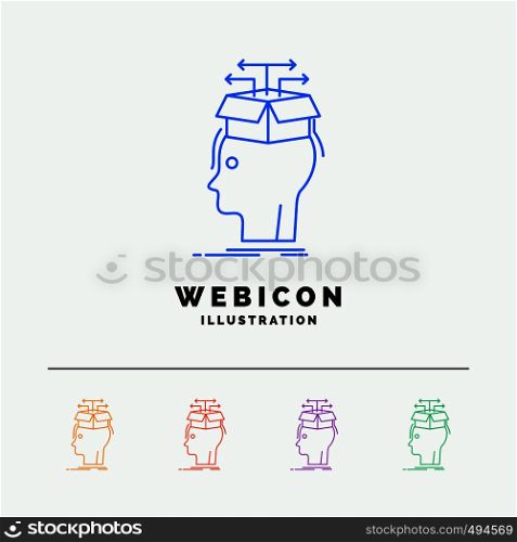 Data, extraction, head, knowledge, sharing 5 Color Line Web Icon Template isolated on white. Vector illustration. Vector EPS10 Abstract Template background