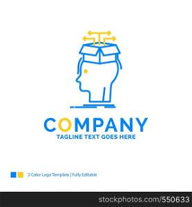 Data, extraction, head, knowledge, sharing Blue Yellow Business Logo template. Creative Design Template Place for Tagline.