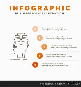 Data, extraction, head, knowledge, sharing Infographics Template for Website and Presentation. Line Gray icon with Orange infographic style vector illustration