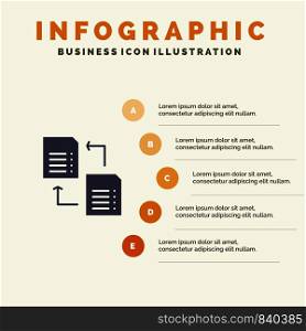 Data, File, Share, Science Solid Icon Infographics 5 Steps Presentation Background