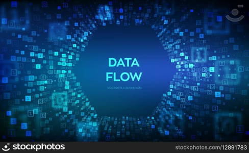 Data Flow. Binary data flow tunnel. Virtual tunnel warp. Coding, programming or hacking concept. Abstract futuristic cyberspace. Big data. Digital code with digits 1.0. Vector Illustration. Data Flow. Binary data flow tunnel. Virtual tunnel warp. Coding, programming or hacking concept. Abstract futuristic cyberspace. Big data. Digital code with digits 1.0. Vector Illustration.