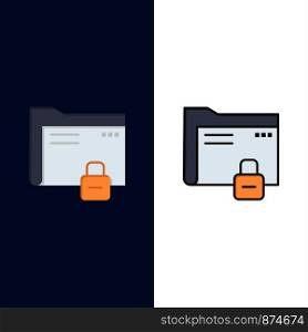 Data, Folder, Password, Protection, Secure Icons. Flat and Line Filled Icon Set Vector Blue Background