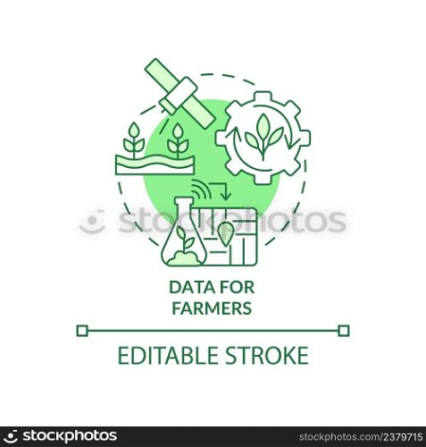 Data for farmers green concept icon. Space technology and climate change abstract idea thin line illustration. Isolated outline drawing. Editable stroke. Arial, Myriad Pro-Bold fonts used. Data for farmers green concept icon