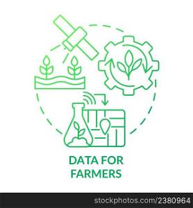 Data for farmers green gradient concept icon. Agribusiness support. Space technology and climate change abstract idea thin line illustration. Isolated outline drawing. Myriad Pro-Bold font used. Data for farmers green gradient concept icon