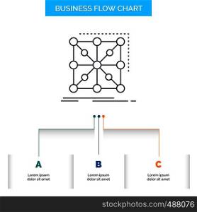 Data, framework, App, cluster, complex Business Flow Chart Design with 3 Steps. Line Icon For Presentation Background Template Place for text. Vector EPS10 Abstract Template background