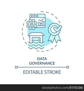 Data governance turquoise concept icon. Regulation and control. Data lakehouse abstract idea thin line illustration. Isolated outline drawing. Editable stroke. Arial, Myriad Pro-Bold fonts used. Data governance turquoise concept icon