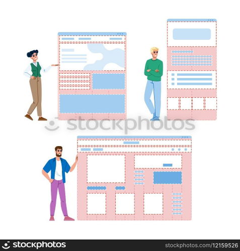data grid system website  vector.  network template, internet technology, cloud information data grid system website character. people flat cartoon illustration. data grid system website vector