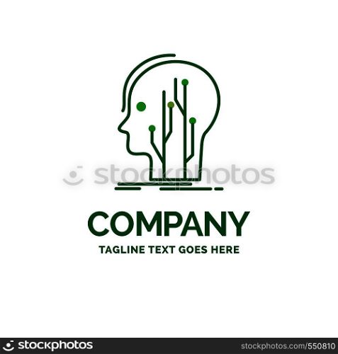 Data, head, human, knowledge, network Flat Business Logo template. Creative Green Brand Name Design.