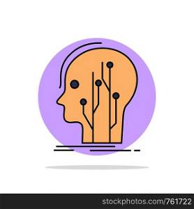 Data, head, human, knowledge, network Flat Color Icon Vector