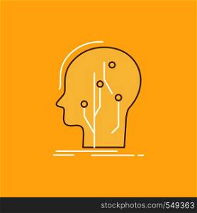 Data, head, human, knowledge, network Flat Line Filled Icon. Beautiful Logo button over yellow background for UI and UX, website or mobile application. Vector EPS10 Abstract Template background
