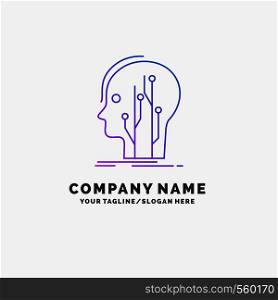 Data, head, human, knowledge, network Purple Business Logo Template. Place for Tagline. Vector EPS10 Abstract Template background