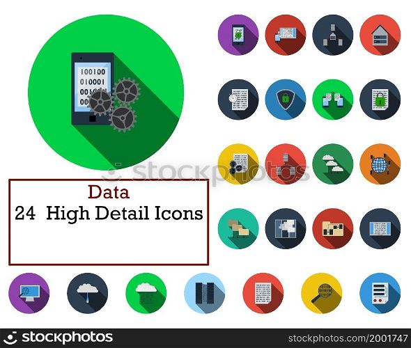 Data Icon Set. Flat Design With Long Shadow. Vector illustration.