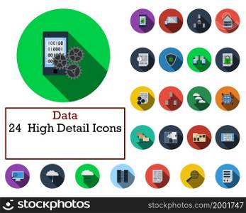 Data Icon Set. Flat Design With Long Shadow. Vector illustration.