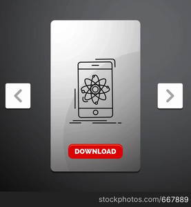 data, information, mobile, research, science Line Icon in Carousal Pagination Slider Design & Red Download Button. Vector EPS10 Abstract Template background