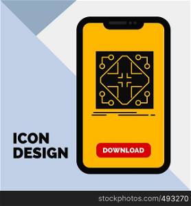 Data, infrastructure, network, matrix, grid Glyph Icon in Mobile for Download Page. Yellow Background. Vector EPS10 Abstract Template background