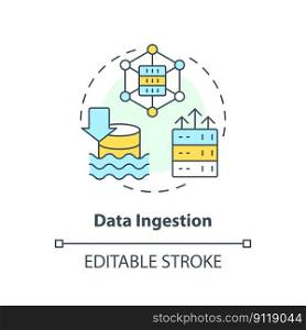 Data ingestion concept icon. Information transportation. Data lake key concept abstract idea thin line illustration. Isolated outline drawing. Editable stroke. Arial, Myriad Pro-Bold fonts used. Data ingestion concept icon