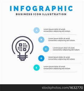 Data, Insight, Light, Bulb Line icon with 5 steps presentation infographics Background