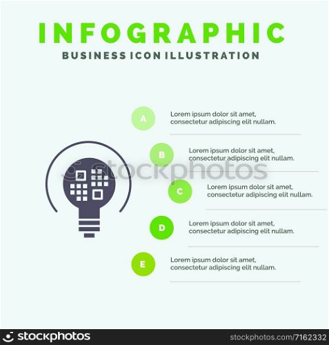 Data, Insight, Light, Bulb Solid Icon Infographics 5 Steps Presentation Background