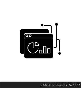 Data intelligence platform black glyph icon. Analytical tools. Data management. Improving company operations. Predict future outcomes. Silhouette symbol on white space. Vector isolated illustration. Data intelligence platform black glyph icon