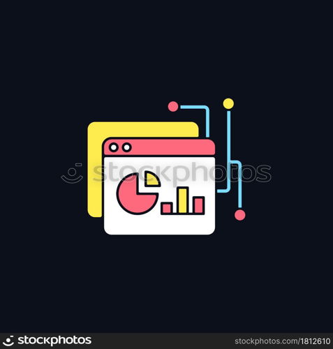 Data intelligence platform RGB color icon for dark theme. Analytical tools. Data management solution. Isolated vector illustration on night mode background. Simple filled line drawing on black. Data intelligence platform RGB color icon for dark theme