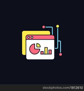 Data intelligence platform RGB color icon for dark theme. Analytical tools. Data management solution. Isolated vector illustration on night mode background. Simple filled line drawing on black. Data intelligence platform RGB color icon for dark theme