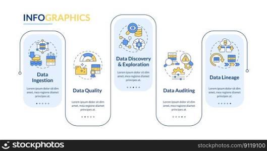 Data lake key concepts blue rectangle infographic template. Data visualization with 5 steps. Editable timeline info chart. Workflow layout with line icons. Lato-Bold, Regular fonts used. Data lake key concepts blue rectangle infographic template