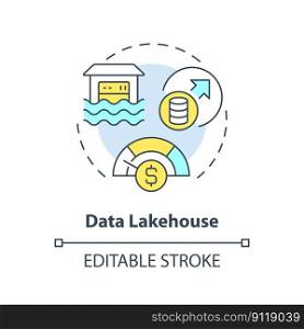 Data lakehouse concept icon. Lake and warehouse combination. Data repository abstract idea thin line illustration. Isolated outline drawing. Editable stroke. Arial, Myriad Pro-Bold fonts used. Data lakehouse concept icon