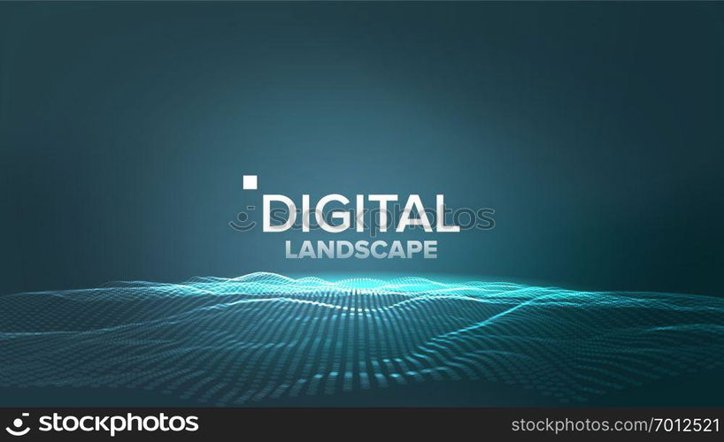 Data Landscape Vector. Energy Space. Topography Code. Array Design. Data Technology. Wave Mountain. 3D Illustration. Technology Landscape Vector. Tech Surface. Dot Land. Geometric Data. Particle Wireframe. Big Flow. 3D Illustration