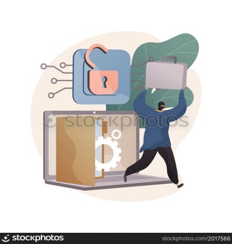 Data leakage abstract concept vector illustration. Data breaches, info leakage prevention, encryption for databases, network security incident, confidential information leak abstract metaphor.. Data leakage abstract concept vector illustration.