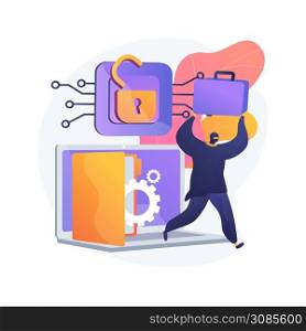 Data leakage abstract concept vector illustration. Data breaches, info leakage prevention, encryption for databases, network security incident, confidential information leak abstract metaphor.. Data leakage abstract concept vector illustration.
