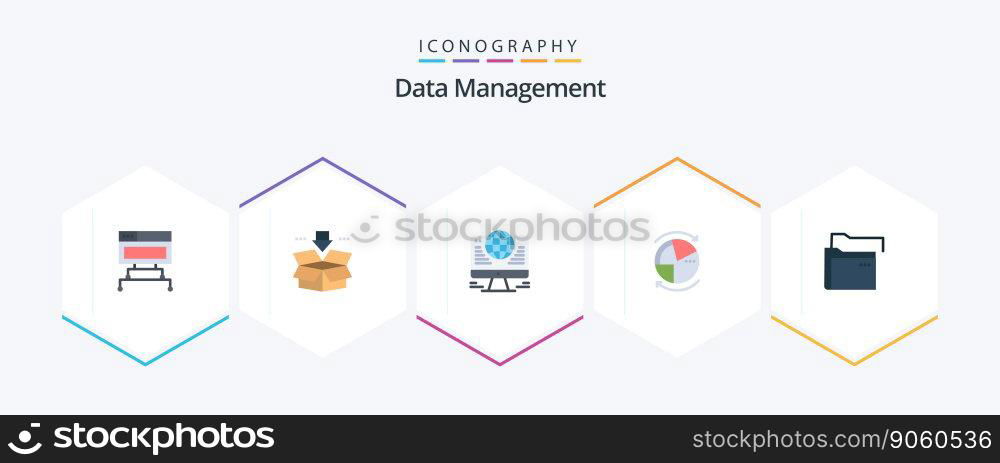 Data Management 25 Flat icon pack including data. network. computer. graph. data