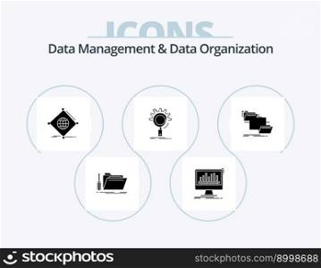 Data Management And Data Organization Glyph Icon Pack 5 Icon Design. optimization. seo. data. global. things