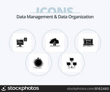 Data Management And Data Organization Glyph Icon Pack 5 Icon Design. save. cloud. network. document. print