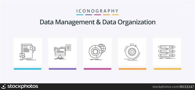 Data Management And Data Organization Line 5 Icon Pack Including data. sync. database. setting. optimization. Creative Icons Design