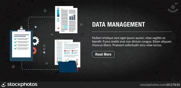 Data management, banner internet with icons in vector. Web banner template for website, banner internet for mobile design and social media app.Business and communication layout with icons.